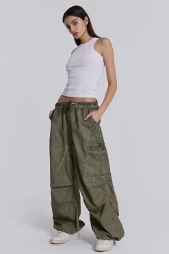 Khaki Oil Wash Parachute Pants-Jaded London Cheap
