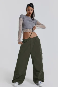 Khaki Parachute Cargo Pants-Jaded London Sale