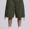 Khaki Parachute Cargo Shorts-Jaded London Clearance