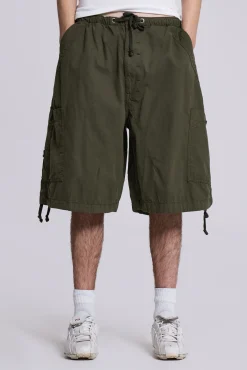 Khaki Parachute Cargo Shorts-Jaded London Clearance