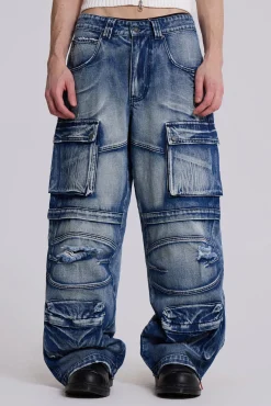 Light Wash Apex Denim Cargos-Jaded London Best