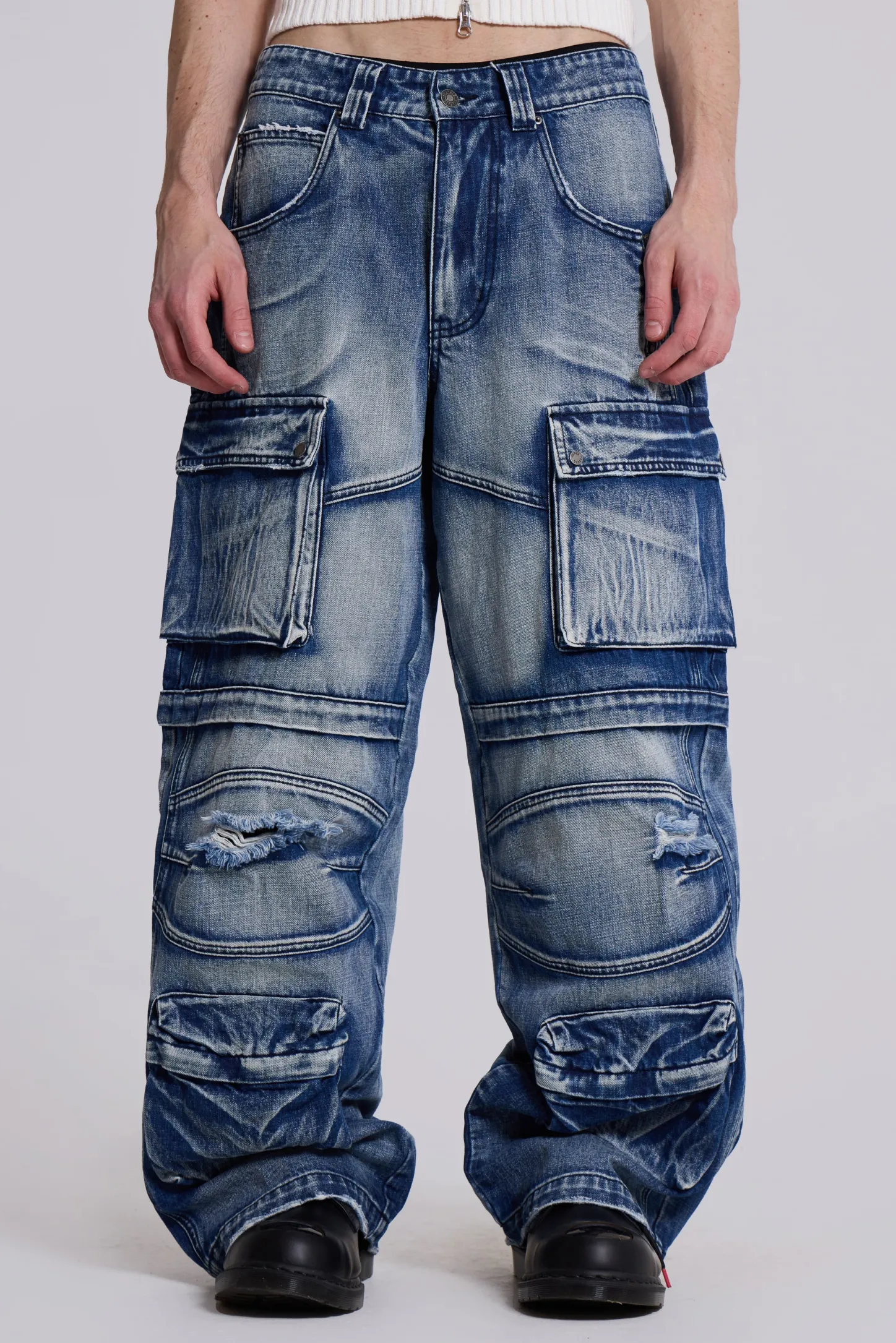 Light Wash Apex Denim Cargos-Jaded London Best