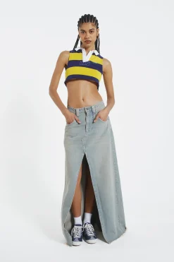 Light Wash Denim Colossus Maxi Skirt-Jaded London Flash Sale