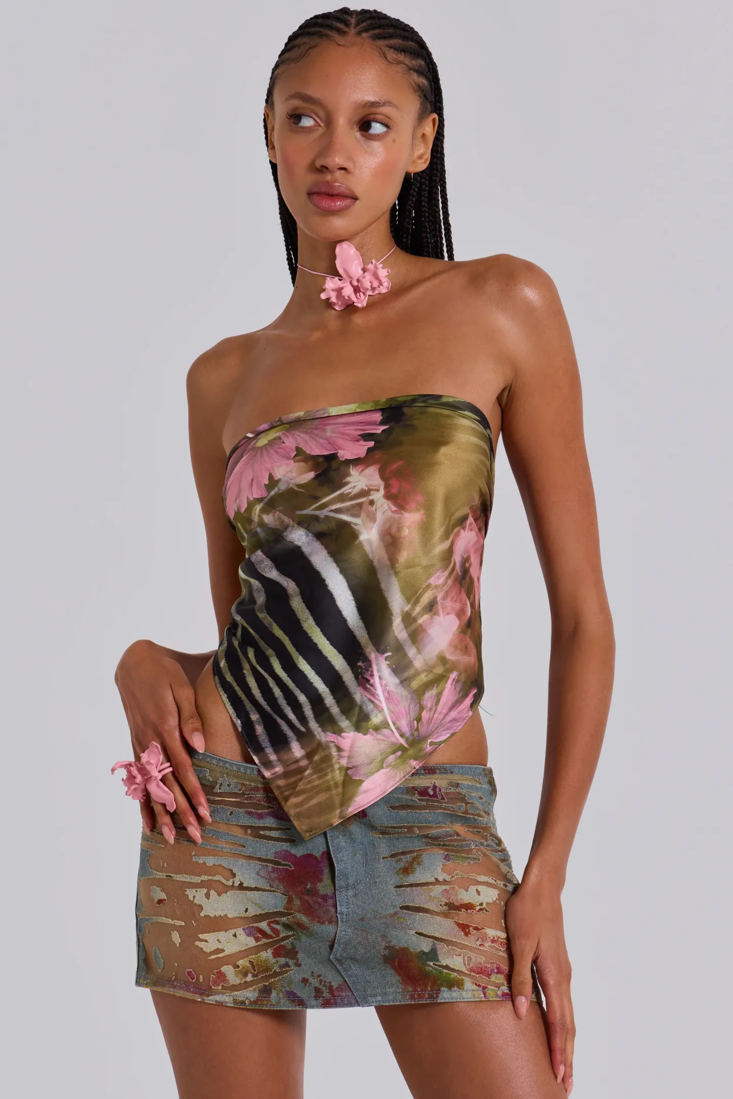 Lucid Burnout Denim Floral Micro Mini Skirt-Jaded London Best