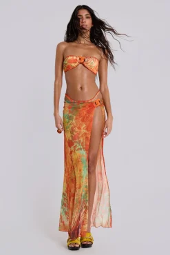 Mari Asymmetric Maxi Skirt With Rattan Trim-Jaded London Cheap