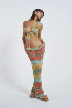 Odette Striped Laddered Knit Maxi Skirt-Jaded London Shop