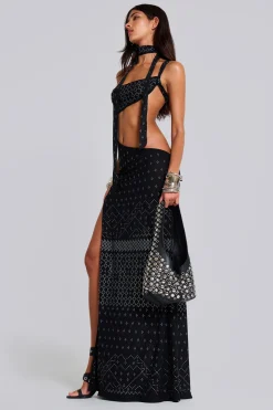 Opaline Asymmetric Stud Maxi Dress-Jaded London Online