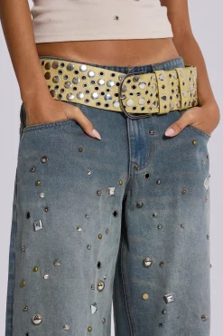 Osmium Studded Belt In Beige-Jaded London Discount