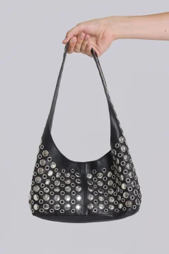 Osmium Studded Leather Bag in Black-Jaded London Clearance