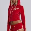 Red Three Velour Fitted Hoodie-Jaded London Cheap