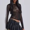 3’S A Crowd Diamante Mesh Top-Jaded London New