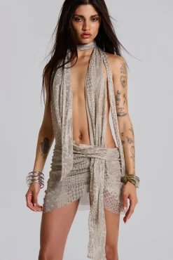 Spyro Snakeskin Plunge Mini Dress-Jaded London Outlet