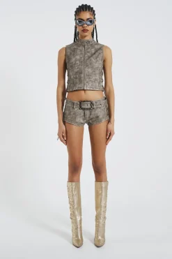 Steel Lace Up Side PU Hot Pants-Jaded London Hot