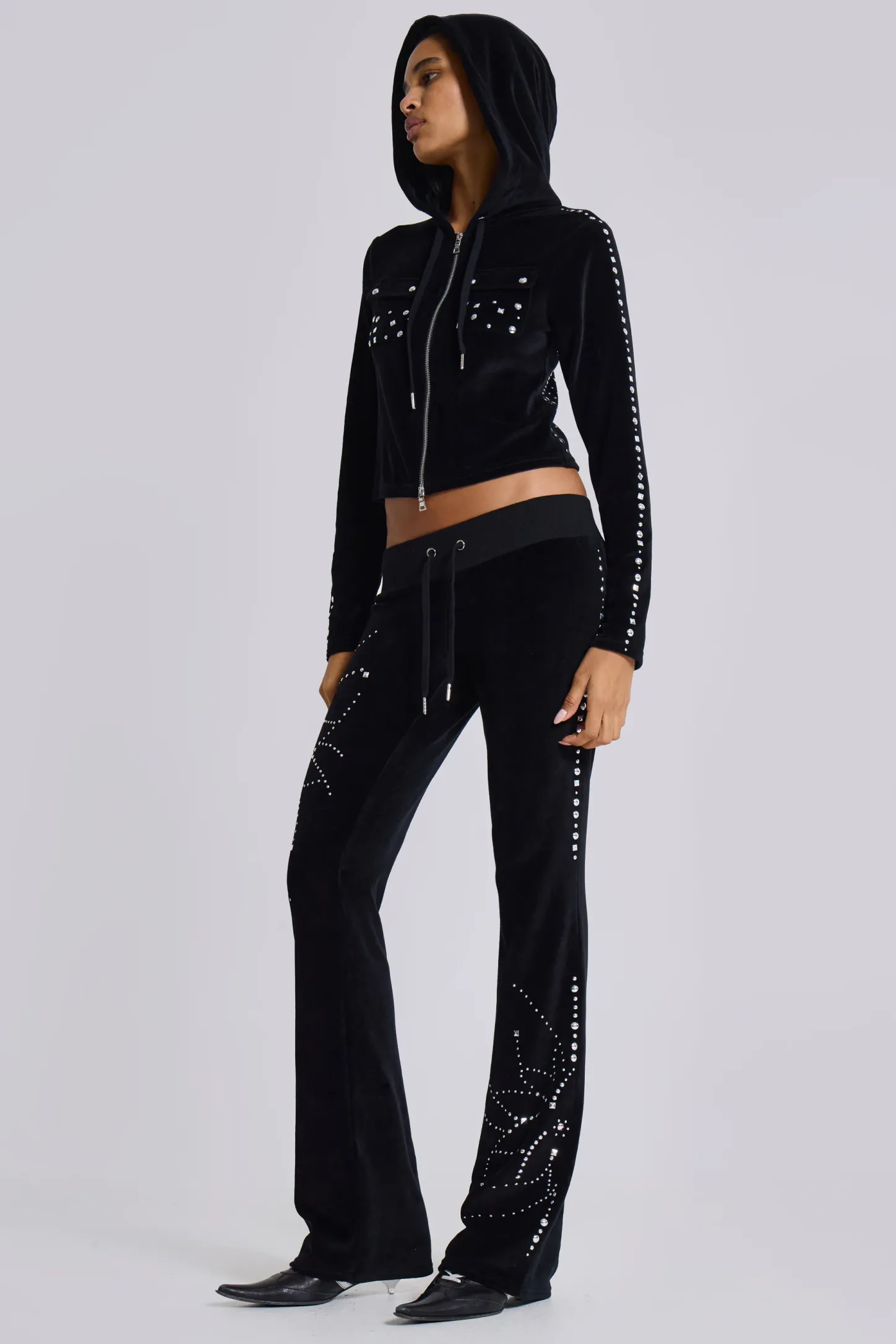 Superset Studded Velour Bootcut Trousers-Jaded London Online