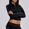 Superset Studded Velour Fitted Hoodie-Jaded London Fashion