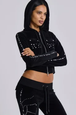 Superset Studded Velour Fitted Hoodie-Jaded London Fashion