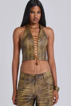 Vaca Whipstitch Faux Leather Corset-Jaded London Online
