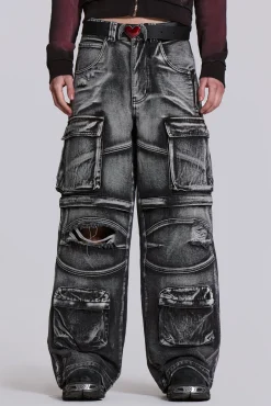 Washed Black Apex Denim Cargos-Jaded London Discount