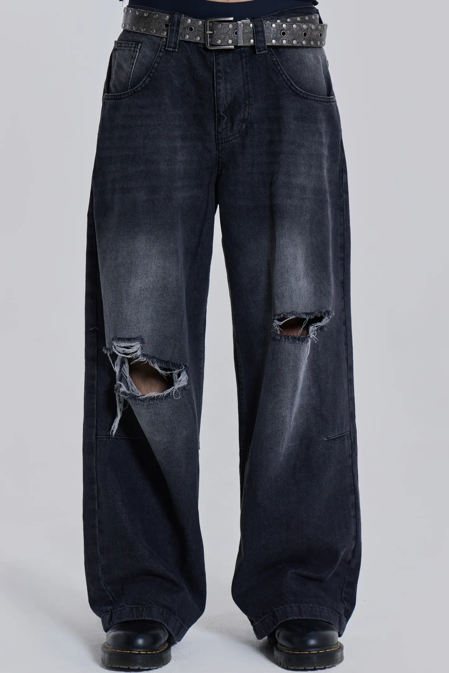 Washed Black Busted Colossus Baggy Jeans-Jaded London Cheap