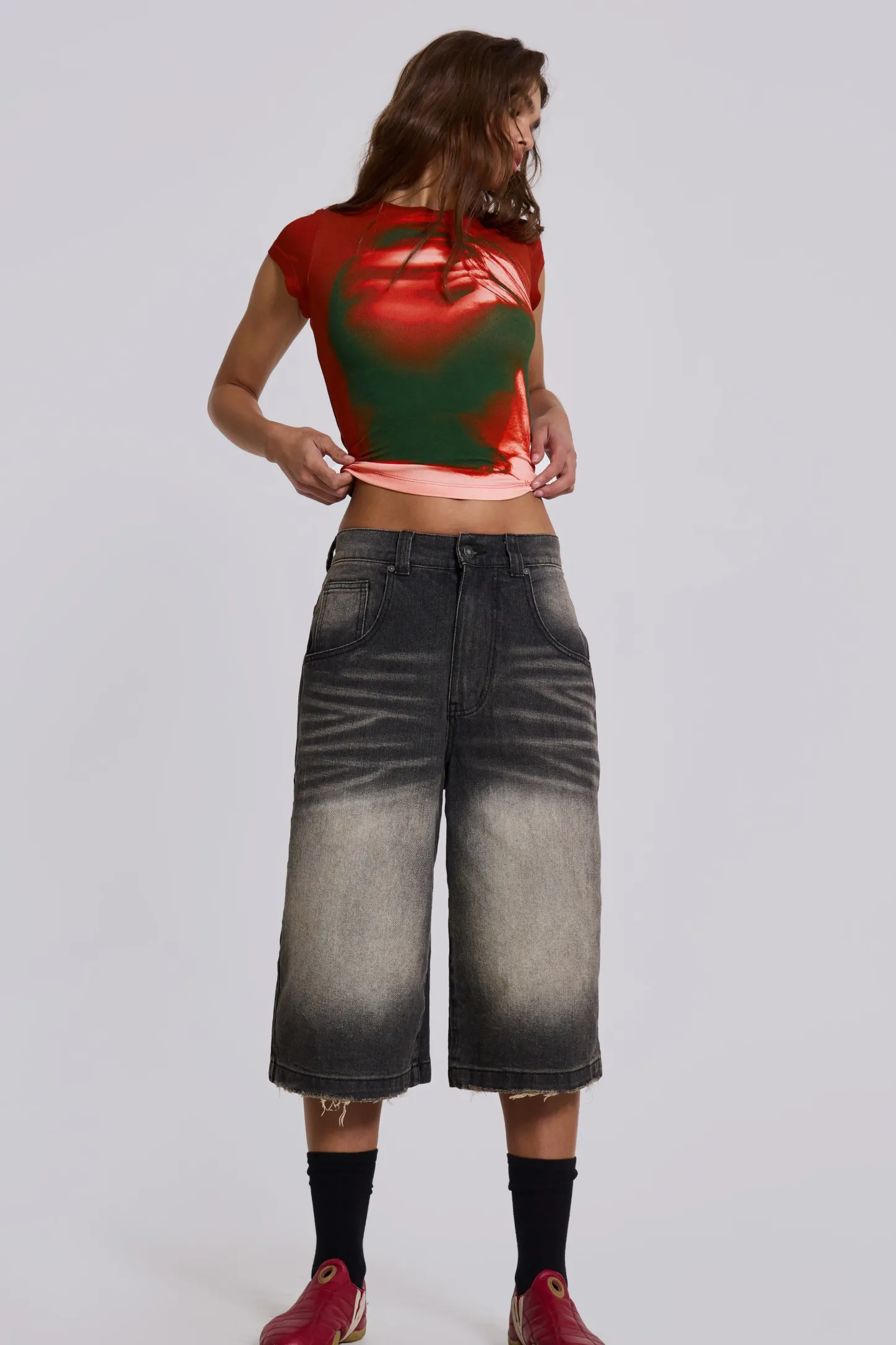 Washed Black Colossus Jorts-Jaded London Shop