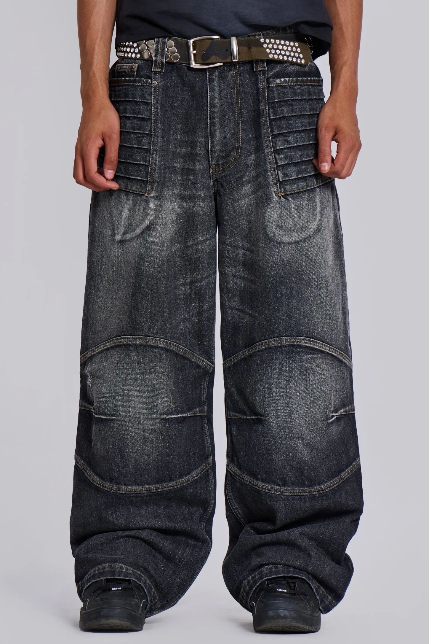 Washed Black Crash Biker Colossus Jeans-Jaded London Store