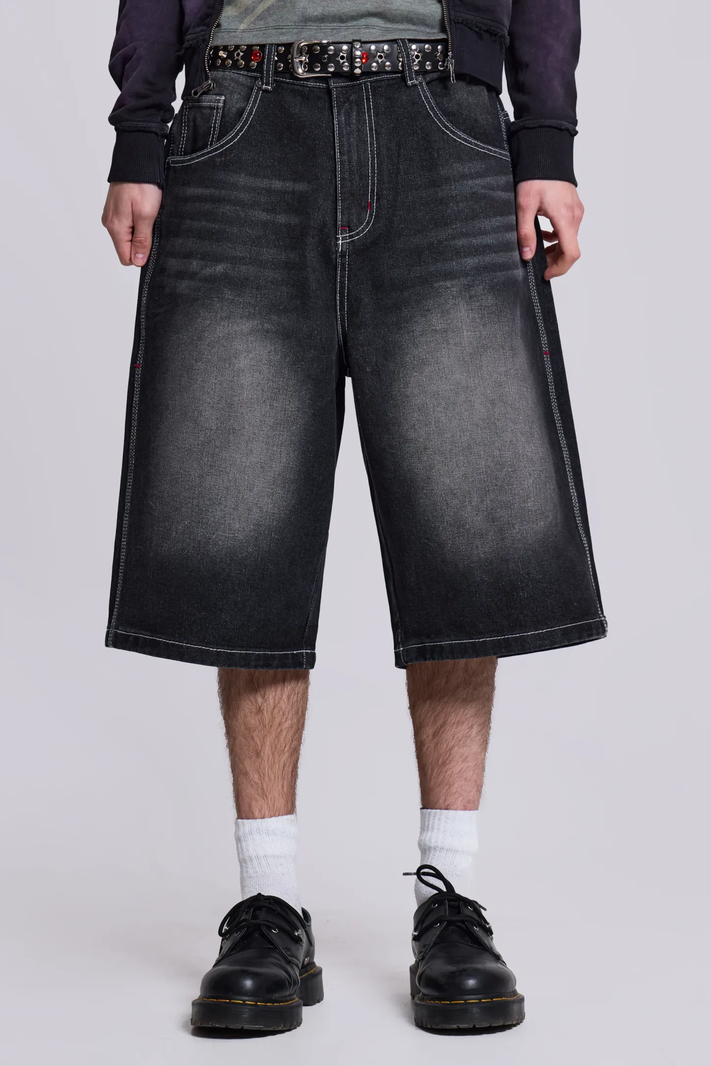 Washed Black Jumbo Jorts-Jaded London Outlet