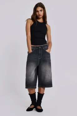Washed Black Jumbo Jorts-Jaded London Online