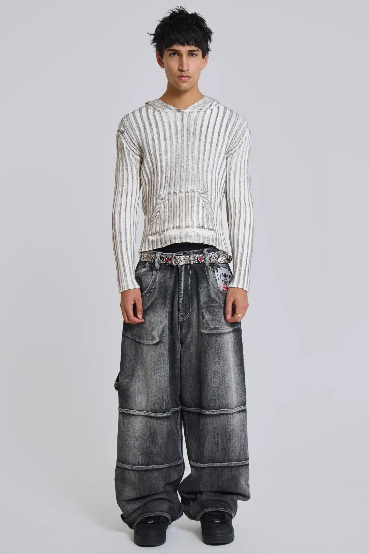 White Scrape Knit Hoodie-Jaded London Discount