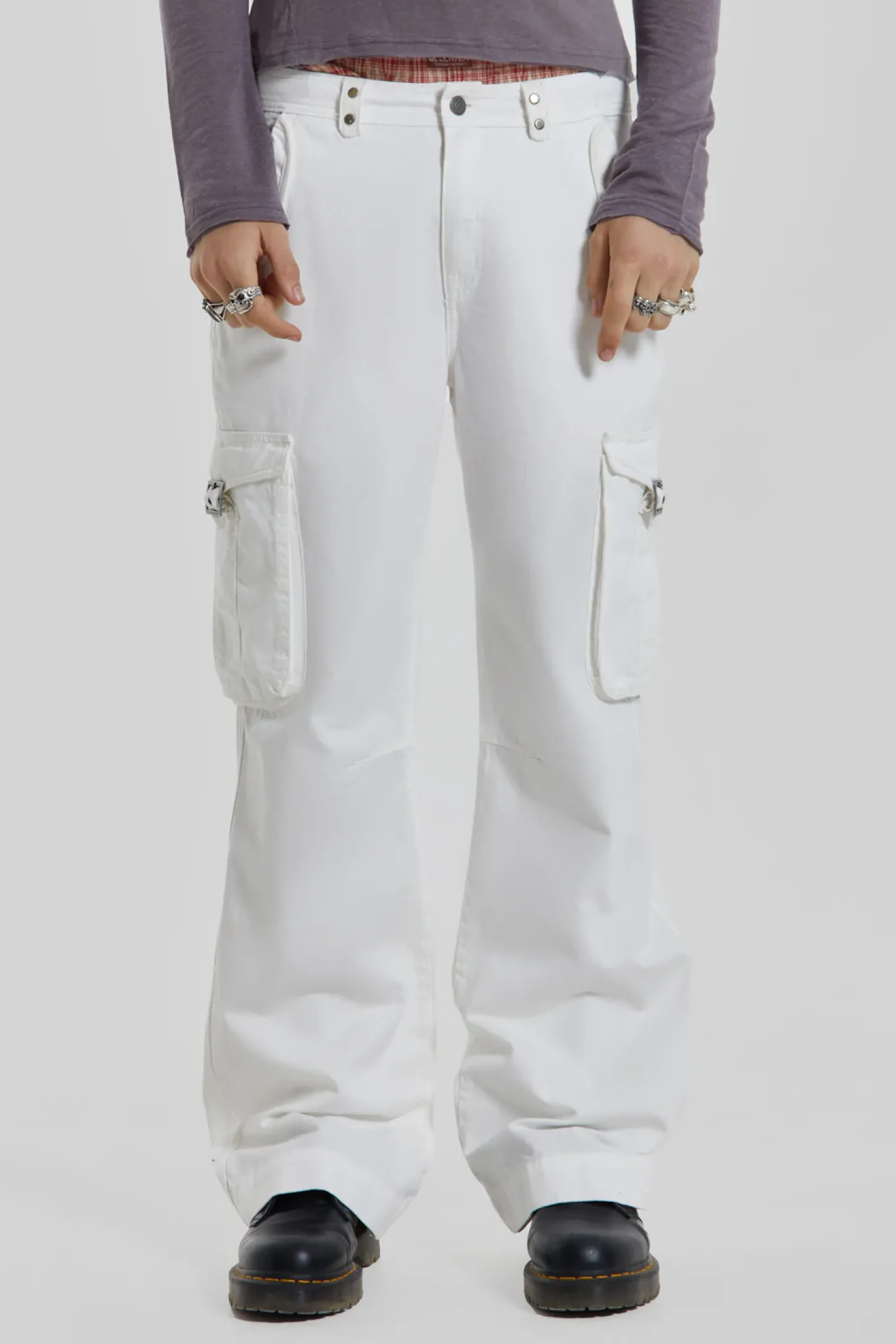 White Straight Leg Cargo Trousers-Jaded London Flash Sale